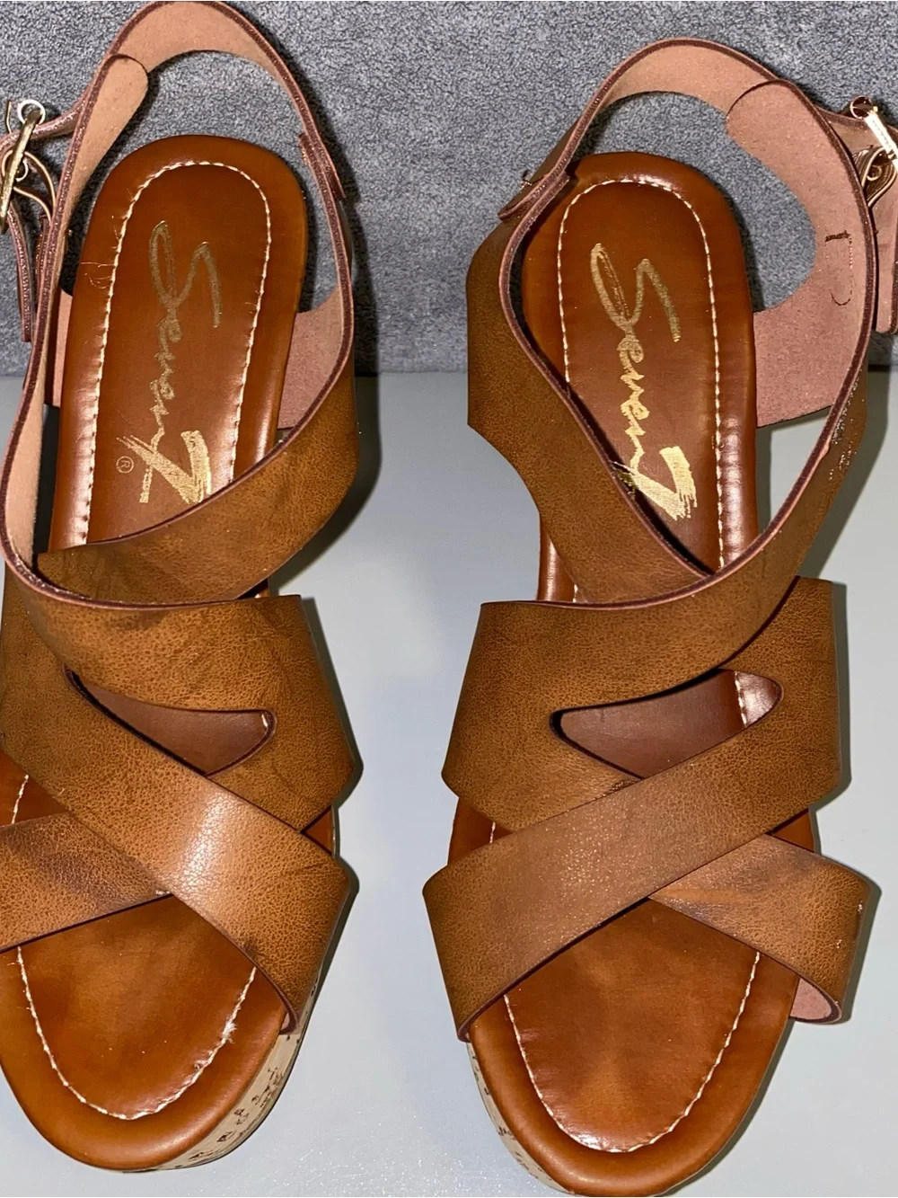 Seven7 Winnie Strappy Platform Cork Wedges Size 8